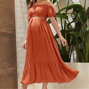 Maternity 2 Piece Off shoulder top and ruffle hem skirt